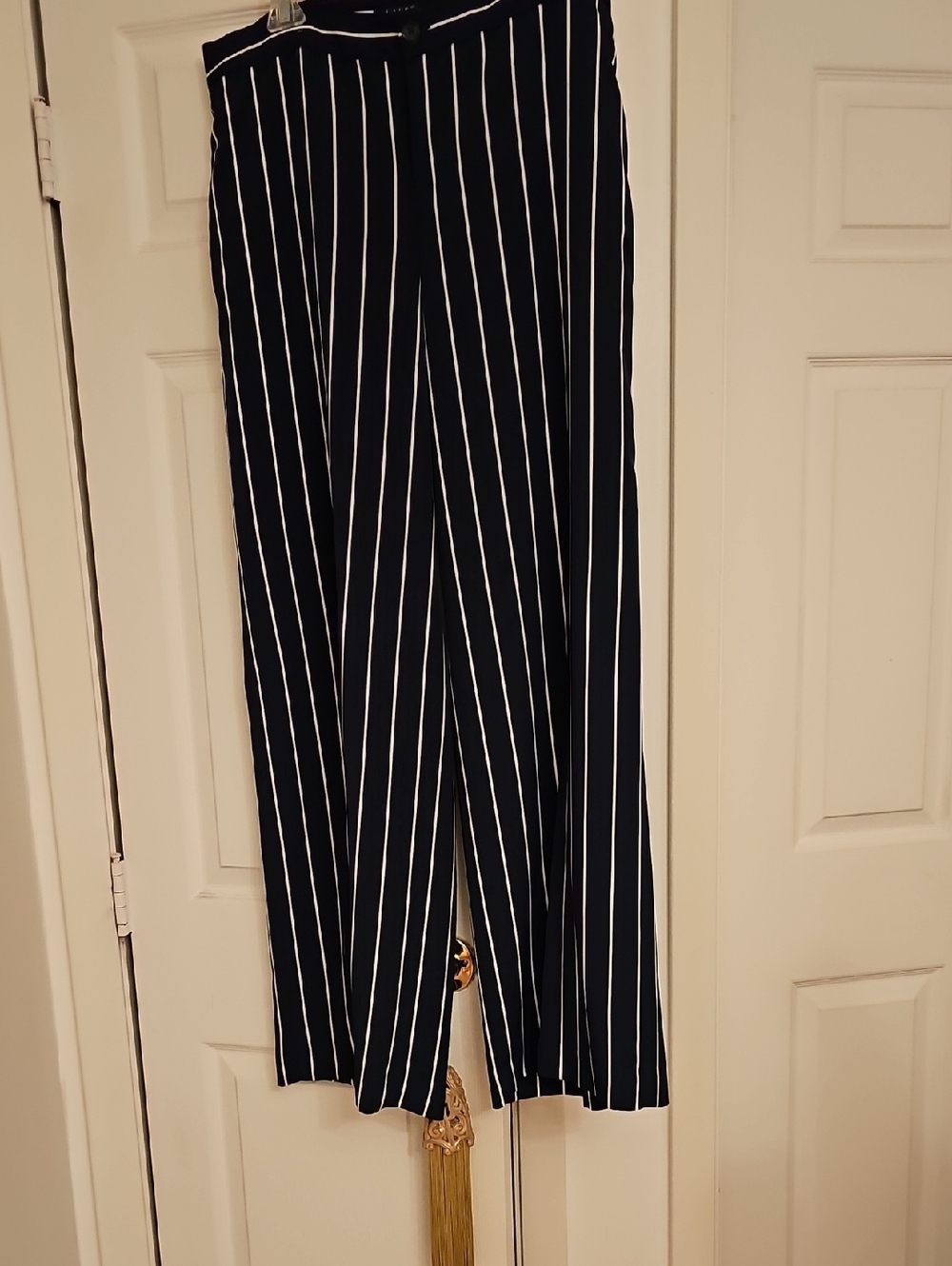 Lauren Ralph Lauren Navy and White Vertical-Stripe Wide-Leg Pants